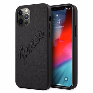 Guess Saffiano Vintage Script viedtālruņa apvalks iPhone 12 Pro Max 6.7 melns