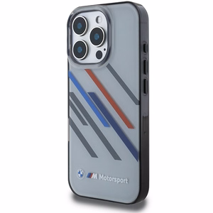 BMW Motosport IML nejaušas svītras iPhone 16 Pro apvalks - pelēks