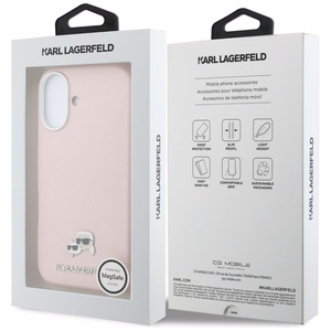 Karl Lagerfeld Karl & Choupette Head Pins Saffiano MagSafe Maciņš for iPhone 17 - rozā