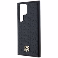 DKNY Ādas raksta metāla logotips Magnētiskais viedtālruņa apvalks Samsung Galaxy S24 Ultra - melns