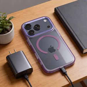 Ar MagSafe saderīgs Frame Clear Hybrid Mag Cover maciņš iPhone 17, violets