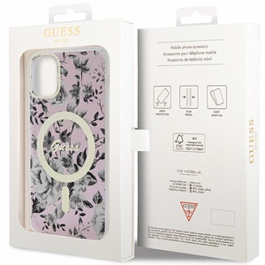 Guess GUHMN61HCFWSP iPhone 11 / Xr 6.1" rozā cietais viedtālruņa apvalks Zieds MagSafe