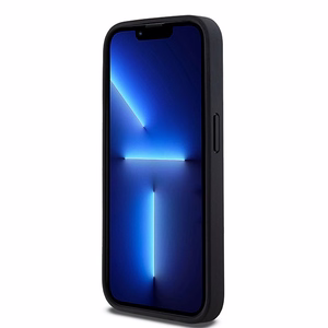 DKNY Ādas mono svītra un metāla logotips viedtālruņa apvalks iPhone 15 Pro - melns