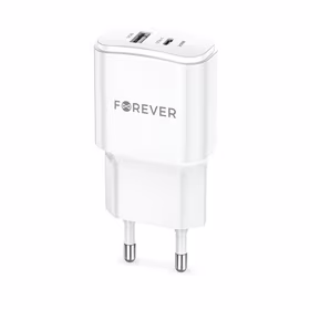 Forever TC-01-20AC PD QC lādētājs 1x USB-C 1x USB 20W balts