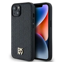 DKNY Ādas monogrammas raksta ar metāla logotipu magnētiskais viedtālruņa apvalks iPhone 15/14/13 - melns