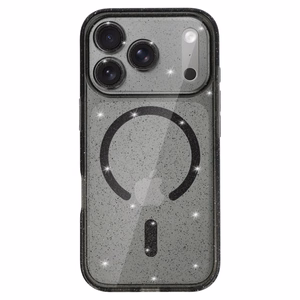 Mirdzošs magnētiskais viedtālruņa apvalks Iphone 17 Pro, melns, caurspīdīgs