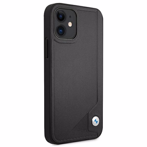BMW Ādas iespiests viedtālruņa apvalks iPhone 12 mini - melns