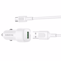 Borofone Auto lādētājs BZ34 Cloud - USB - QC 3.0 18W ar USB-C tipa kabeli, balts