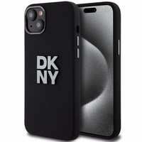 DKNY Šķidrs silikona metāla logotips viedtālruņa apvalks iPhone 15/14/13 - melns