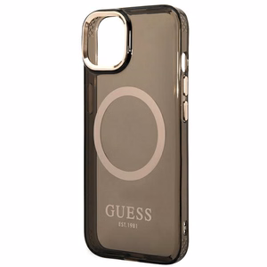 Guess GUHMP14MHTCMK iPhone 14 Plus 6.7" melns/melns cietais apvalks Zelta kontūra Daļēji caurspīdīgs Magnētiskais