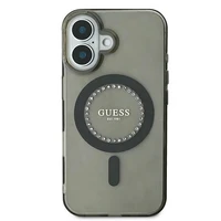 Guess IML Rhinestones Magnētiskais viedtālruņa apvalks iPhone 16 Plus - melns