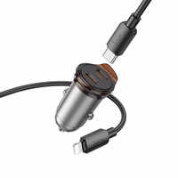 Automobiļa lādētājs Hoco 2 x USB C QC PD 45W + kabelis USB C uz Lightning NZ16B metāla pelēks