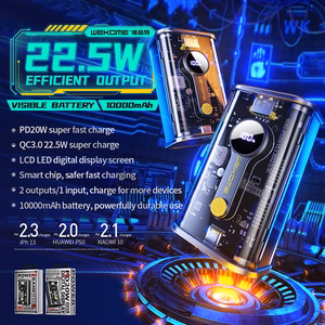 WEKOME WP-333 Vanguard Series ārējais akumulators, 10000 mAh, PD 20 W + QC 22,5 W, melns un caurspīdīgs
