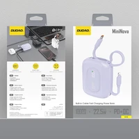 Dudao K32 22.5W 10000mAh portatīvais lādētājs ar iebūvētu USB-C / Lightning kabeli - violeta