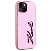 Karl Lagerfeld Wrinkled Metal Signature viedtālruņa apvalks iPhone 15 - rozā