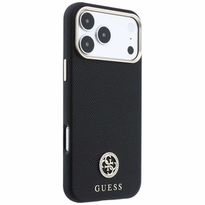 Guess Grained Round Strass Logo MagSafe vāciņš iPhone 18 Pro Max / 17 Pro Max – melns