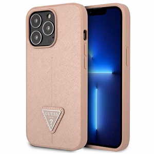 Guess GUHCP13LPSATLP iPhone 13 Pro / 13 6.1" розовый/розовый жёсткий чехол SaffianoTriangle Logo