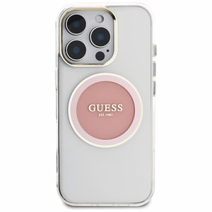Guess IML Metal Colored Circle Classic Logo Magnētiskais viedtālruņa apvalks iPhone 16 Pro Max - rozā