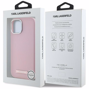 Karl Lagerfeld FW Metal Plate Magnētiskais iPhone 15 viedtālruņa apvalks - rozā