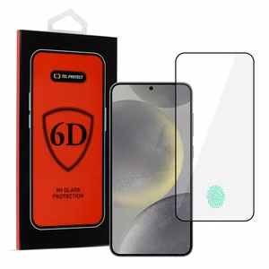 Tel Protect Pilnās līmes 6D rūdītais stikls SAMSUNG GALAXY S24 melns (ar pirkstu nospiedumu atbloķēšanu)