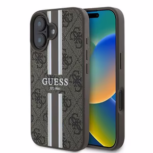 Viedtālruņa apvalks Guess 4G Drukātas svītras MagSafe iPhone 16 Plus - brūns