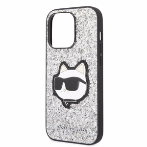 Karl Lagerfeld KLHCP14LG2CPS iPhone 14 Pro 6.1" sudraba/sudraba cietais apvalks Spīdumi Choupette uzlīme
