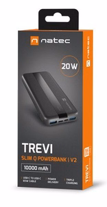 NATEC Trevi Slim Q V2 portatīvais lādētājs 10000 mAh melns