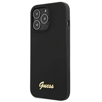 Guess GUHMP13XLSLMGBK viedtālruņa apvalks iPhone 13 Pro Max 6.7" melns cietais silikona ar zelta logotipu MagSafe