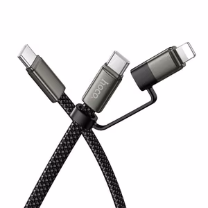 Flat Cable USB C to USB C/iP 2in1 Hoco 3A 60W 1 m X125 black