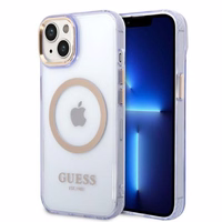 Guess GUHMP14SHTCMU iPhone 14 6.1" violeta/violeta cietais apvalks Zelta kontūra Caurspīdīgs Magnētiskais