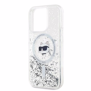 Karl Lagerfeld Šķidrais spīdums Choupette Head Magnētiskais viedtālruņa apvalks iPhone 15 Pro – caurspīdīgs