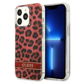 Guess GUHCP13LHSLEOR iPhone 13 Pro / 13 6.1" sarkans/sarkans cietais apvalks Leopards