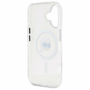 Karl Lagerfeld IML Metal Karl Head Magnētiskais iPhone 16 Plus viedtālruņa apvalks - balts