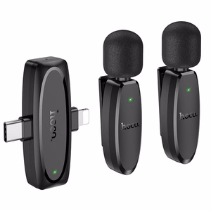 Беспроводной петличный микрофон Lightning / USB C Hoco 2 шт L15 черный