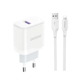Dudao A20EU USB-A 18W tīkla lādētājs - balts + USB-A - Lightning kabelis