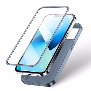 Joyroom 360 pilns viedtālruņa apvalks ar priekšējo un aizmugurējo vāciņu iPhone 13 + rūdītā stikla aizsargstikls pelēks (JR-BP927 tranish)