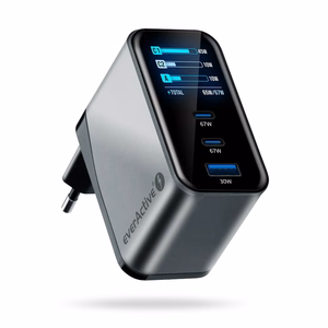 everActive GaN 67W – 67 W GaN tīkla lādētājs ar 1× USB-A un 2× USB-C, Quick Charge 4+, melns