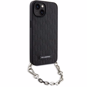 Karl Lagerfeld KLHCP14SSACKLHPK iPhone 14 6.1" melns melns Kietais vāciņš Saffiano Monogrāma Ķēde
