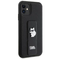 Karl Lagerfeld Gripstand Saffiano Choupette Pins viedtālruņa apvalks iPhone 11 / Xr - melns