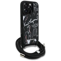 Karl Lagerfeld pār plecu nēsājams graudainas faktūras un logotipa viedtālruņa apvalks iPhone 16 Pro Max - melns
