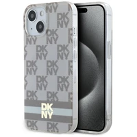 DKNY IML rūtainais mono raksts un drukātas svītras Magnētiskais viedtālruņa apvalks iPhone 15 / 14 / 13 - bēša