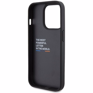 BMW BMHCP15L22PTDK viedtālruņa apvalks iPhone 15 Pro 6.1" melns/melns ādas ar trīskrāsu emblēmu