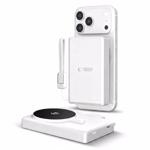 Tech-Protect PB40 LifeMag MagSafe 10000mAh 25W Qi2.2 ārējais akumulators, balts un sudraba