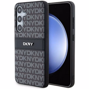 DKNY ādas Mono Stripe un Metal Logo viedtālruņa apvalks Samsung Galaxy S24 - melns