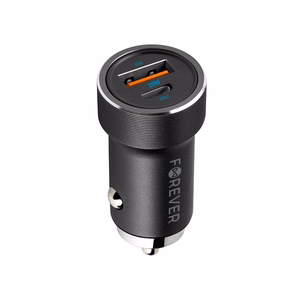 Forever CC-06 PD QC car charger 1x USB-C 1x USB 20W black + USB-C - USB-C cable 60W