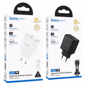 Telefona GaN lādētājs Hoco USB C PD AVS 40W max 60W ar USB C uz USB C kabeli N83 balts