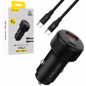 Blavec Auto lādētājs BS-04B-C Volt - USB + Type C - QC 3.0 18W PD 30W ar Type C to Type C cable (CCBS04BCV-UCB) melns