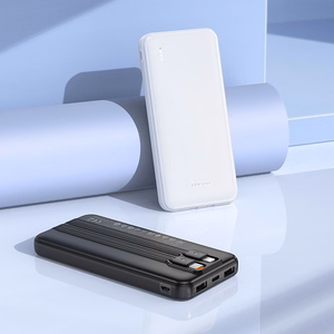Portatīvais lādētājs Hoco 10000 mAh 2A ar iebūvētiem kabeļiem USB C + Lightning J118 melna