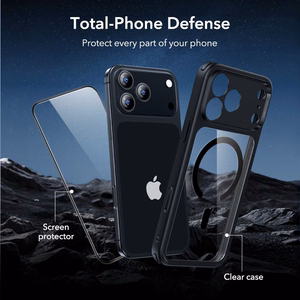 ESR Classic Hybrid MagSafe + закалённое стекло комплект для iPhone 17 Pro - прозрачный чёрный