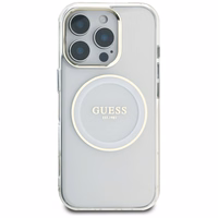 Guess IML Metal Colored Circle Classic Logo Magnētiskais viedtālruņa apvalks iPhone 16 Pro - balts